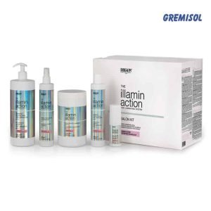 La Laminación del cabello es un sistema que lleva Tecnologia con ThermoActive que está compuesta de Biopectidos (Substancia que son dos aminoácidos que se unen y forman proteínas. Aceite fluidificantes que se activan con el calor revistiendo la cutícula del cabello haciendo que este sea mas compacto y luminoso. Acido hialuronico que hace que el cabello este hidratado en todo el proceso de la laminación. El tratamiento de laminación consta de cinco productos: 1º Champú polarizador para laminación de PH 5,5 2º Primer preparador alcalinizante PH 7.0 3º Concentrado laminado PH 2.5 4º Sellador laminar pre secado 5º Final touch con UV